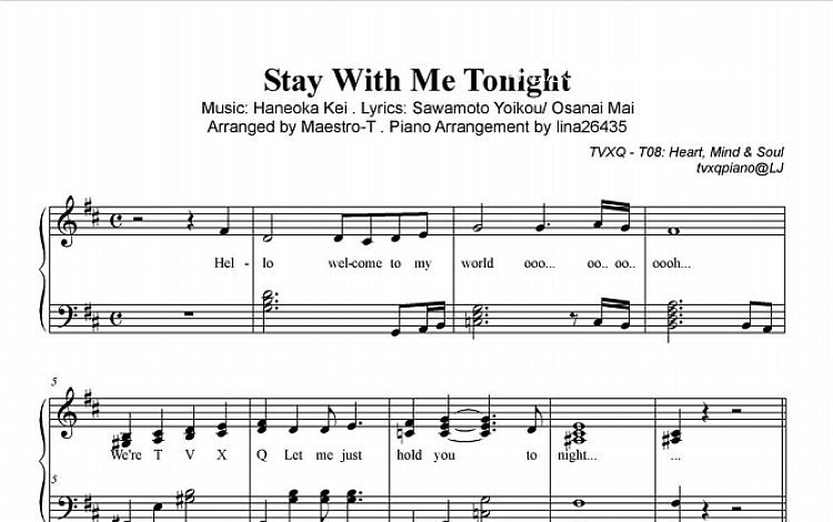 Stay with me Tonight 五线谱 共6页 PDF高清扫描版