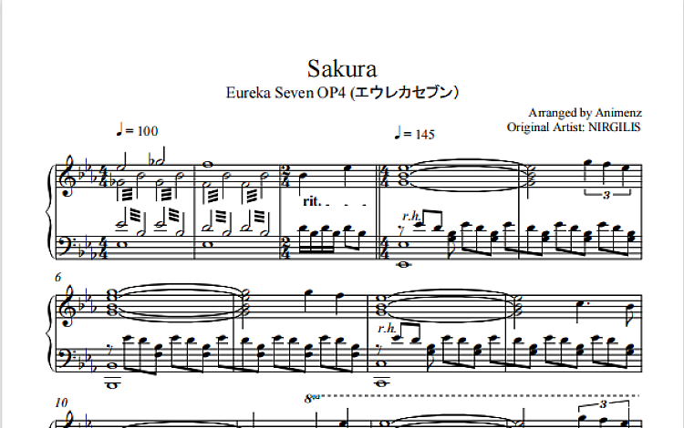 Sakura 五线谱 共4页 PDF超高清电子版