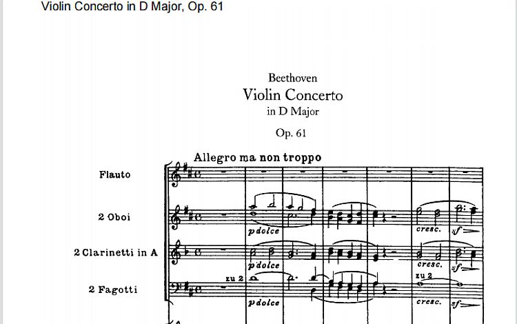 贝多芬D大调小提琴协奏曲总谱 五线谱 共3章 PDF高清扫描版