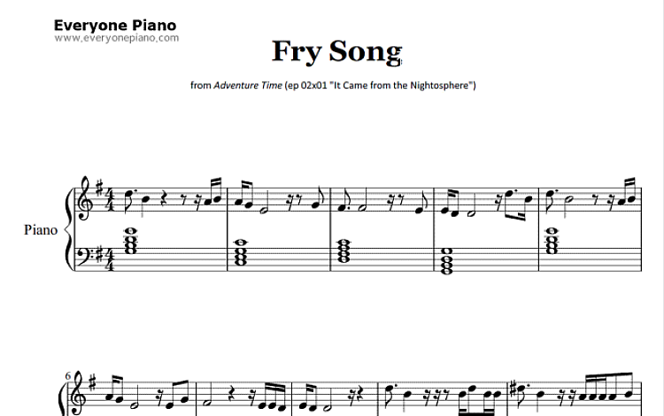 Fry Song  探险活宝 OST 探险活宝  五线谱 包含PDF和图片格式 超高清电子版