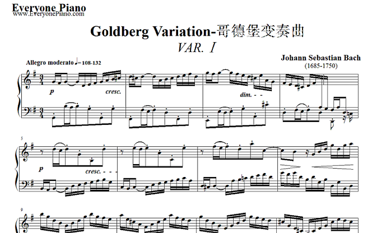 Goldberg Variations 哥德堡变奏曲 Johann Sebastian Bach 五线谱