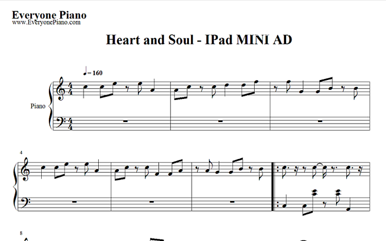 Heart and Soul iPad Mini广告插曲 五线谱 包含PDF和图片格式 超高清电子版