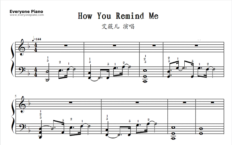 How You Remind Me 海贼王剧场版 Z主题曲 五线谱 包含PDF和图片格式 超高清电子版