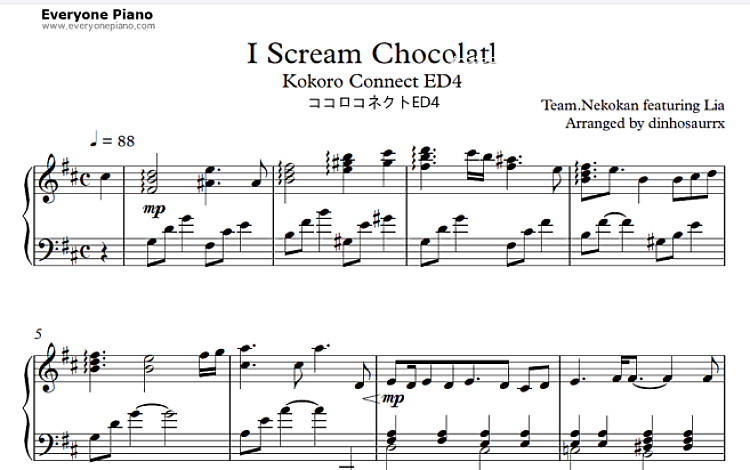 I Scream Chocolatl 心灵链环 ED4 五线谱 包含PDF和图片格式 超高清电子版