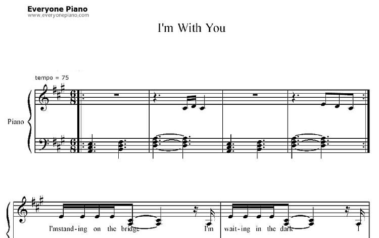 I'm with You  Avril Lavigne 五线谱 包含PDF和图片格式 超高清电子版