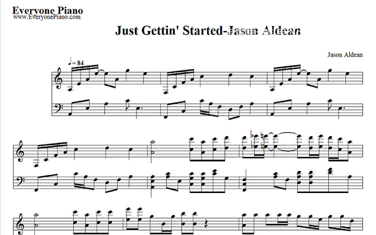 Just Gettin' Started  Jason Aldean 五线谱 包含PDF和图片格式 超高清电子版