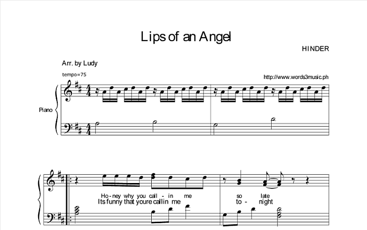 Lips of an Angel 五线谱 包含PDF和图片格式 超高清电子版