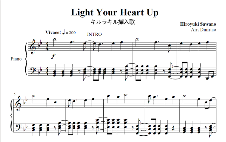 Light your heart up 斩服少女OST 五线谱 包含PDF和图片格式 超高清电子版