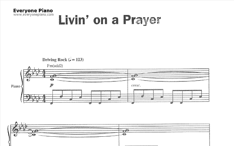 Livin' on a prayer Bon Jovi 五线谱 包含PDF和图片格式 高清扫描版