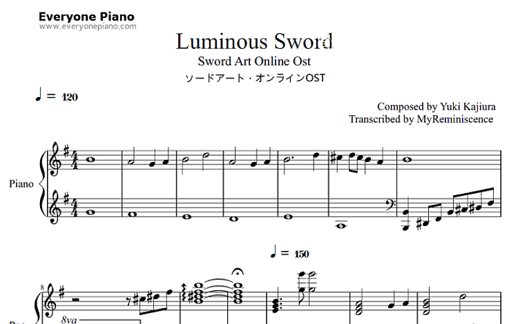 Luminous Sword 刀剑神域OST 五线谱 包含PDF和图片格式 超高清电子版