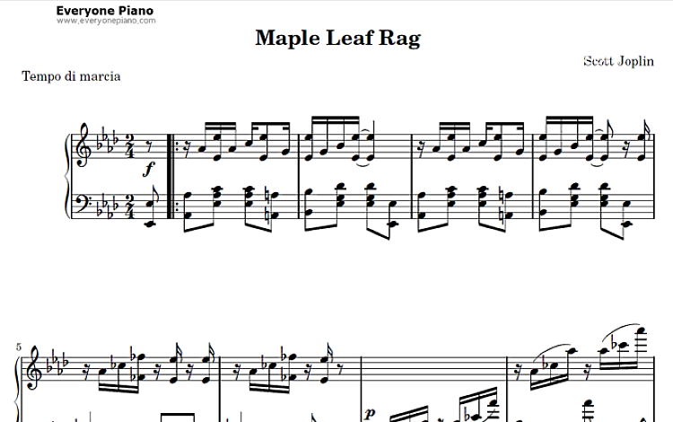 Maple Leaf Rag 五线谱 包含PDF和图片格式 超高清电子版