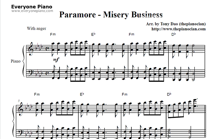 Misery Business 五线谱 包含PDF和图片格式 超高清电子版
