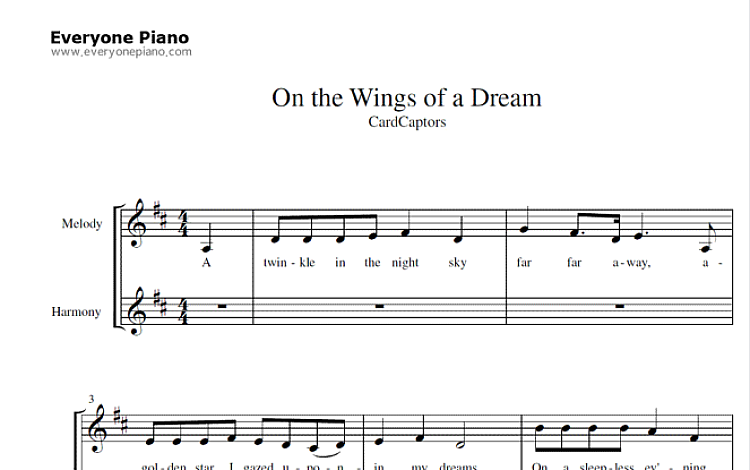 On the Wings of a Dream 魔卡少女樱 插曲 五线谱 包含PDF和图片格式 超高清电子版