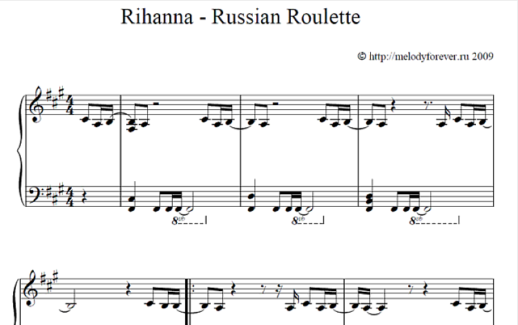 Russian Roulette 五线谱 包含PDF和图片格式 超高清电子版