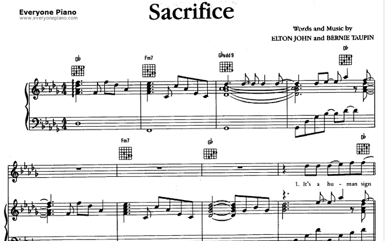 Sacrifice Elton John 五线谱 包含PDF和图片格式 高清扫描版