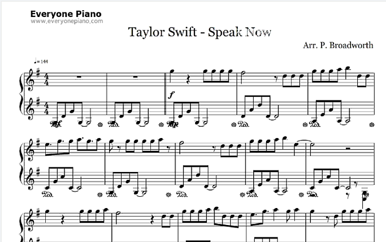Speak Now Taylor Swift 五线谱 包含PDF和图片格式 超高清电子版