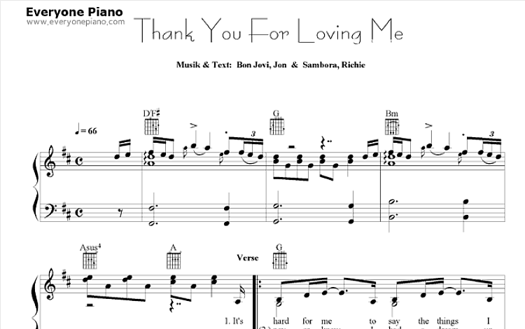 Thank You For Loving Me Bon Jovi 五线谱 包含PDF和图片格式 超高清电子版