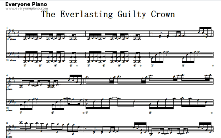 The Everlasting Guilty Crown 罪恶王冠 OP2 五线谱 包含PDF和图片格式 超高清电子版
