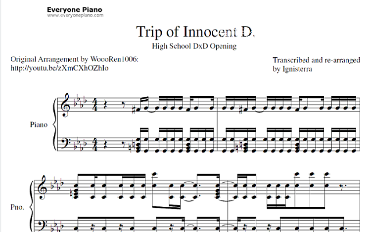 Trip innocent of D 恶魔高校D×D OP 五线谱 包含PDF和图片格式 超高清电子版