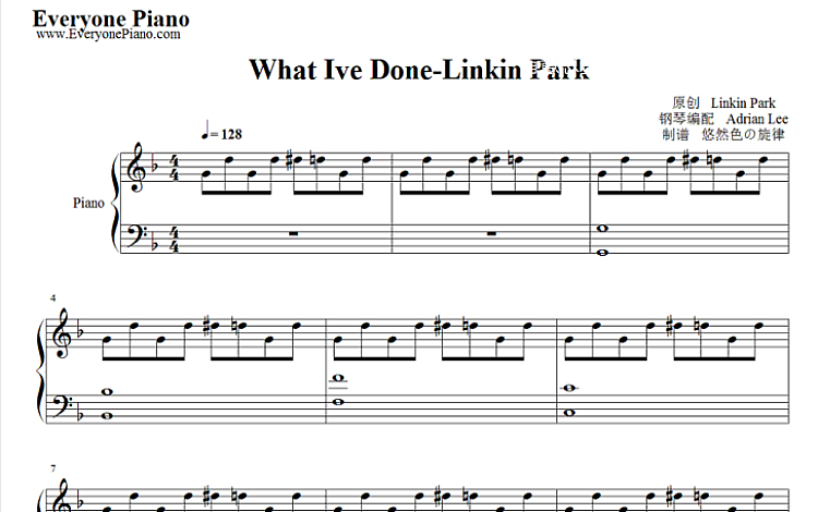 What I've Done 变形金刚1主题曲 五线谱 包含PDF和图片格式 超高清电子版
