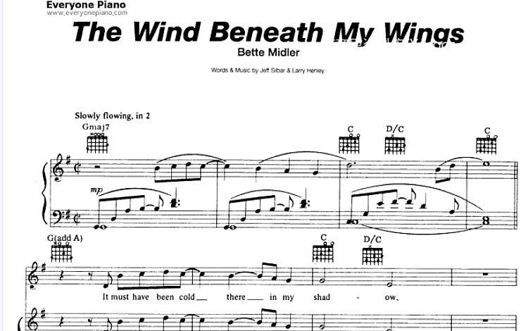 Wind Beneath My Wings Beaches OST 五线谱 包含PDF和图片格式 超高清电子版