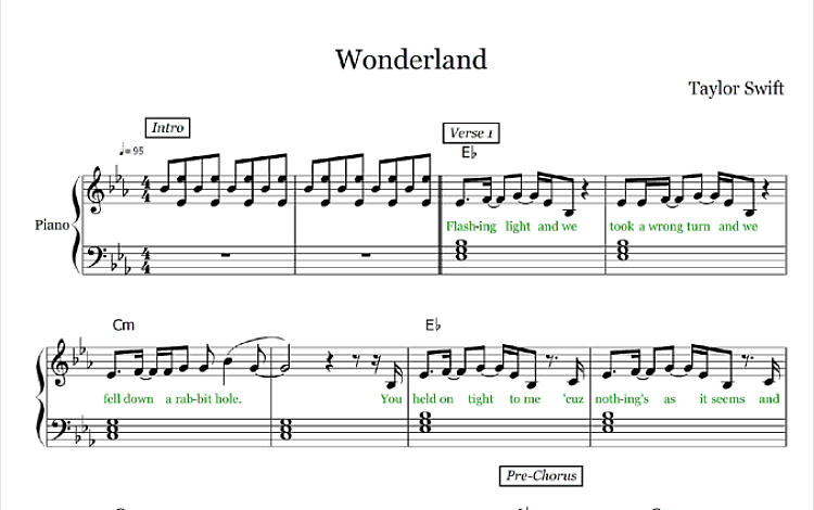 Wonderland 五线谱 包含PDF和图片格式 超高清电子版