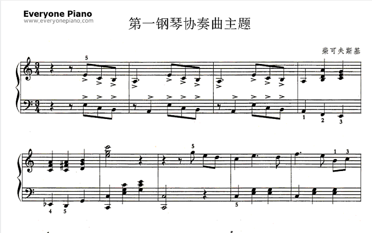 第一钢琴协奏曲主题 五线谱 包含PDF和图片格式 超高清电子版