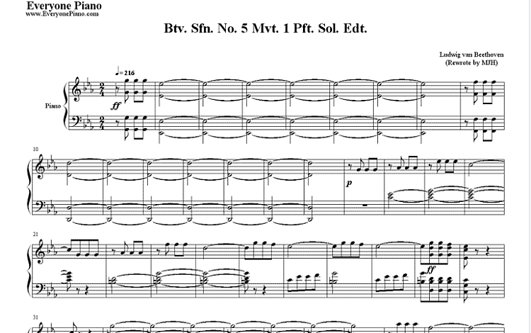 命运交响曲第一乐章 五线谱 包含PDF和图片格式 超高清电子版
