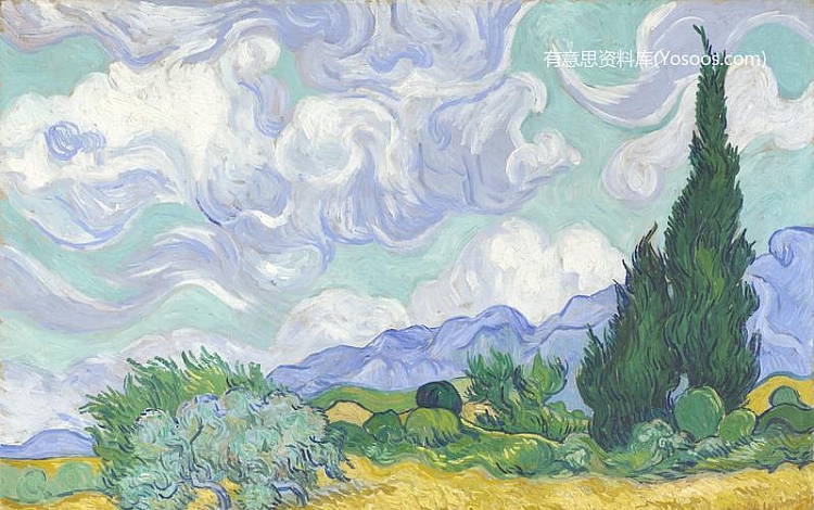 A Wheatfield with Cypresses(麦田与柏树)