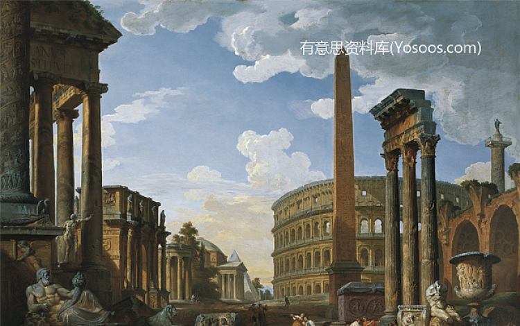 乔万尼保罗帕尼尼-Capriccio with the Most Important Monuments and Sculptures of Ancient Rome